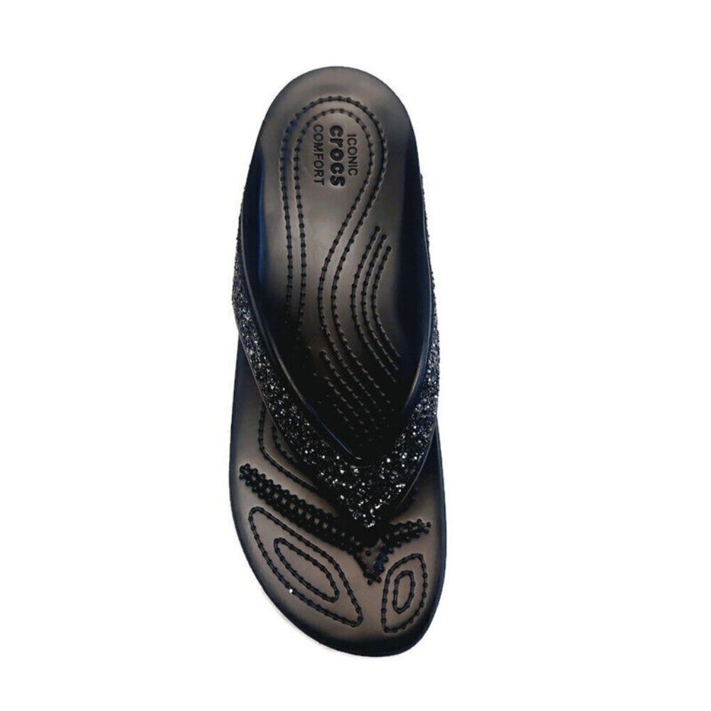 CROCS Sloane Glitter Wedge Flip Flops Womens Size 9 Lightweight Slip On Sandals - Picture 3 of 9